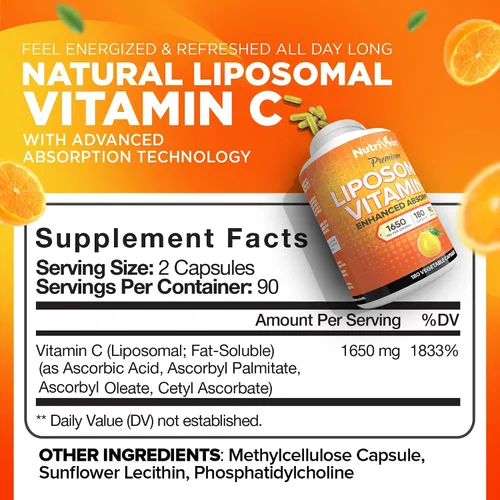 Vista 3 de Nutrivein Glutatión liposomal premium, cápsulas de vinagre de sidra de manzana y suplemento de vitamina C: Vitamina C, cápsulas ACV y suplemento