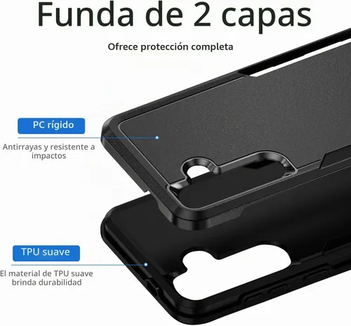 Vista 3 de Funda diseñada para Samsung Galaxy S24 Plus, doble capa negra, uso intensivo, resistente a impactos, robusta y resistente, funda protectora