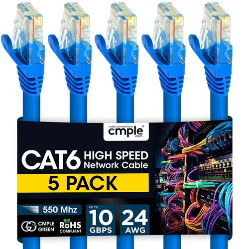 Vista 13 de Cmple - Cable Ethernet Cat 6 de 1.5 pies, cables de conexión Cat6, cable LAN de 10 Gbps, cable de red de 550 MHz, conectores RJ45, compatible