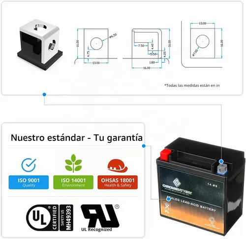 Vista 9 de CB CHROMEBATTERY Batería ATV de alto rendimiento, sin mantenimiento, batería sellada AGM YTX14-BS para motocicleta compatible con Honda Suzuki