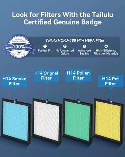 Vista 8 de Tailulu HQKJ-180 - Purificadores de aire para habitación grande de hasta 2200 pies cuadrados, sensor de calidad del aire PM2.5, modo de sueño de 20