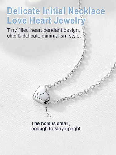 Vista 7 de SILVERCUTE Pequeños collares con inicial de plata de ley 925 con dije de letra A-Z para mujeres y niñas, gargantilla de corazón de 16 pulgadas + 2
