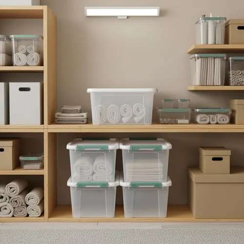 Vista 5 de Bolsas de almacenamiento de plástico transparente de 20 cuartos de galón con tapas, cajas de plástico con tapas, 4 paquetes