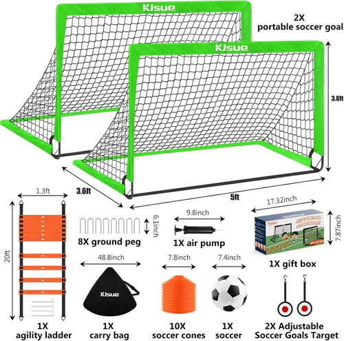 Vista 32 de Portería de fútbol, porterías de fútbol para niños para patio trasero, juego de 2, equipo de entrenamiento de red de fútbol de 4 x 3 pies, portería