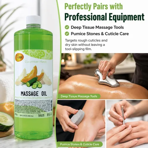 Vista 4 de SPA REDI - Aceite de masaje, melón de pepino, 32 onzas - Terapia profesional de masaje de cuerpo completo, manicura, pedicura - Relaja los músculos