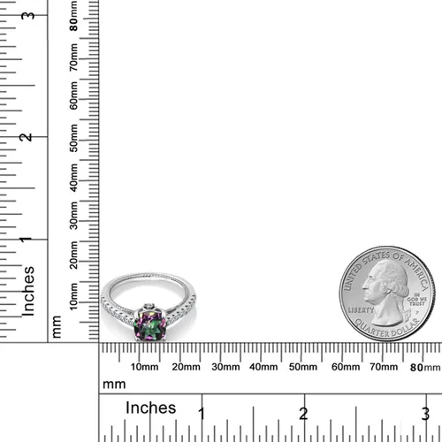 Vista 5 de Gem Stone King Anillo de compromiso de plata de ley 925 con topacio místico verde y zafiro blanco creado para mujer