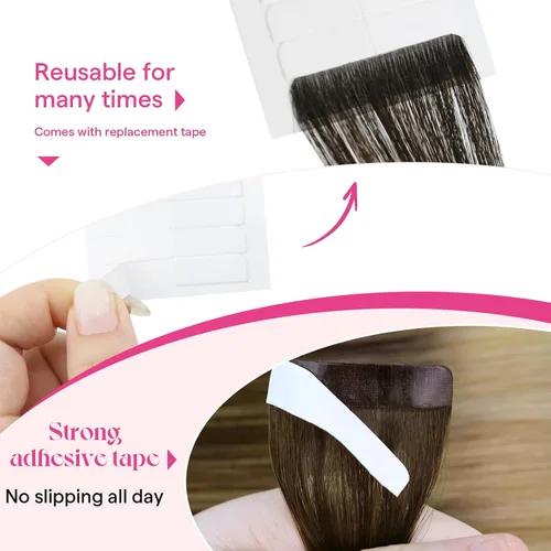 Vista 8 de Ve Sunny Extensiones de cabello humano real con cinta, cabello humano Remy, lacio, doble cara, color marrón oscuro, balayage, rubio dorado oscuro