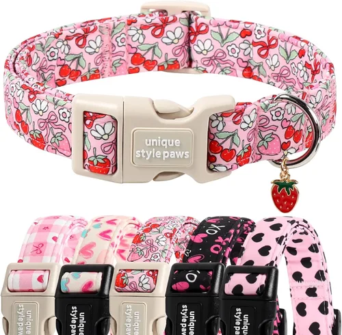 Vista 22 de Collar de perro de Navidad de Unique Style Paws con hebilla de plástico y colgante, a cuadros rojo y negro, collares de algodón para cachorros