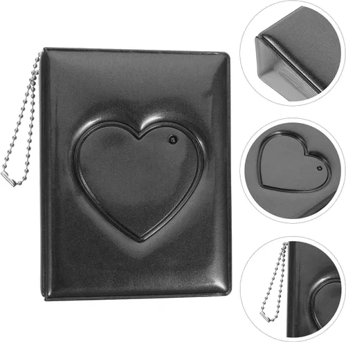 Vista 9 de PRETYZOOM Mini álbum de fotos de 3 pulgadas, pequeño álbum de fotos, carpeta Kpop para tarjetas fotográficas con colgante de corazón, mini álbum