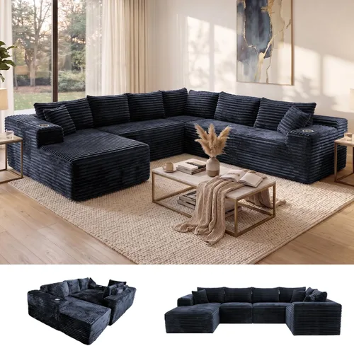 Vista 28 de Sofás seccionales de nube de gran tamaño para sala de estar, sofá modular de 7 plazas en forma de U de 122 pulgadas con diván, asiento profundo