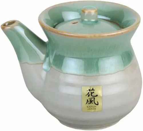 Vista 3 de JapanBargain 2733, Dispensador de salsa de soja tradicional japonés Tenmoku Pottery Shoyu, mini tetera, fabricado en Japón, 8 onzas, verde, 1 paquete