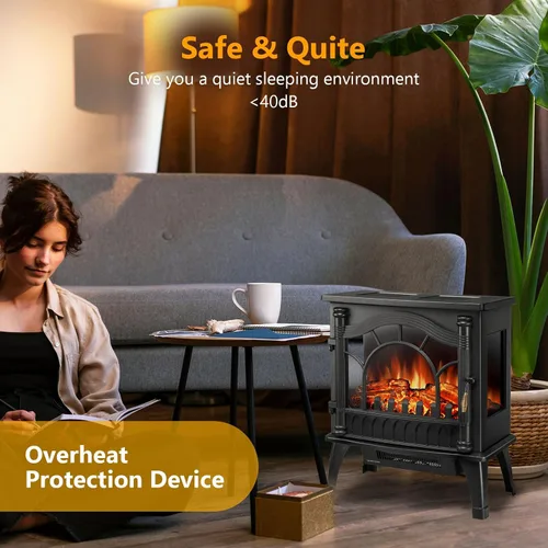 Vista 4 de Xbeauty Chimenea Eléctrica Independiente de Interior de 23'', Estufa Calentador de Chimenea con Efecto de Llama 3D Realista Ajustable, Protección