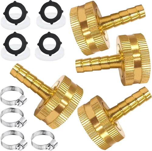 Vista 9 de AOPANDA Conector de reparación de extremo de manguera de agua de latón macizo con púa de 1/4" x rosca GHT hembra de 3/4", incluye abrazaderas