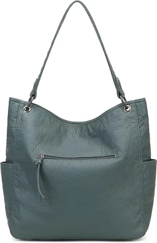 Vista 4 de Montana West Stone Washed Leather Hobo Purses for Women Soft Top Handle Shoulder Bag with Wallet 2PCS Set