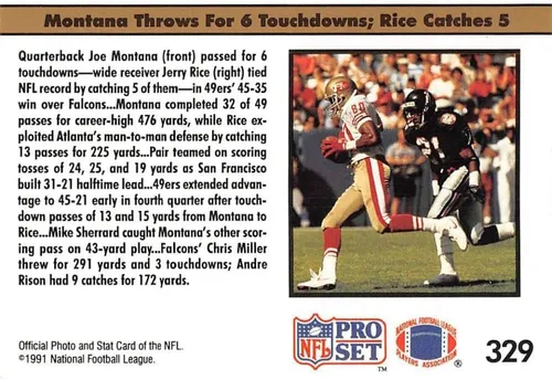 Vista 2 de 1991 Pro Set Football #329 Joe Montana/Jerry Rice San Francisco 49ers The Official Trading Card of the National Football League (NFL)