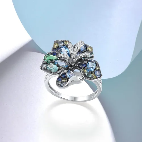 Vista 3 de Santuzza Anillo de plata de ley con piedras preciosas para mujer