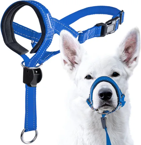 Vista 9 de GoodBoy Cabestro de cabeza de perro con correa de seguridad – Detiene los tirones pesados de la correa – Collar acolchado para perros pequeños