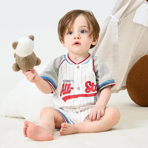 Vista 2 de pureborn Mameluco náutico de una pieza para bebés, niños y niñas, conjunto de playa, ropa de verano de 0 a 24 meses All Star