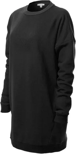 Vista 4 de MixMatchy Sudadera casual de forro polar con cuello en V para mujer, manga larga, túnica para otoño e invierno Negro (cuello redondo)