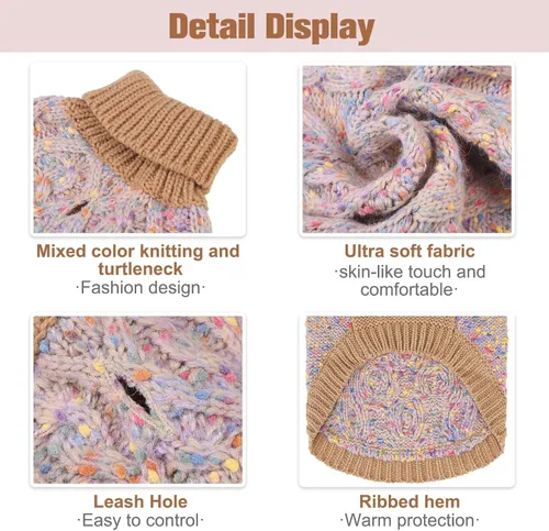 Vista 2 de Suéteres de perro para perros pequeños, ropa de punto con agujero Pompones beige
