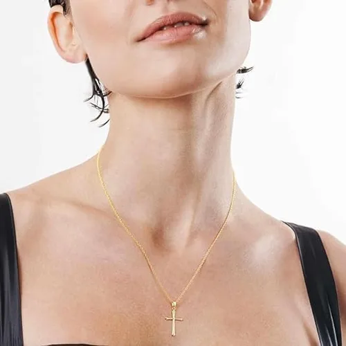 Vista 3 de SPOINT Gold Cross Necklaces for Women 14K Gold Cross Pendant Necklace 14K Gold Cross Chain Necklace for Women Communion Confirmation Baptism Gifts
