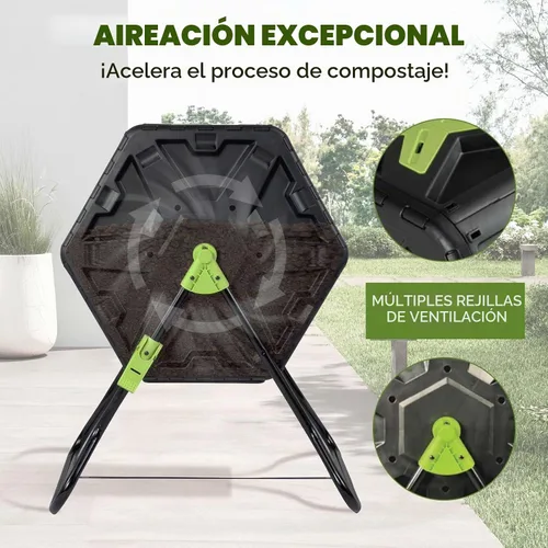 Vista 3 de Contenedor de compostaje pequeño de 21 galones, para exteriores, compacto, con cámara giratoria única, con puerta corredera y marco de acero