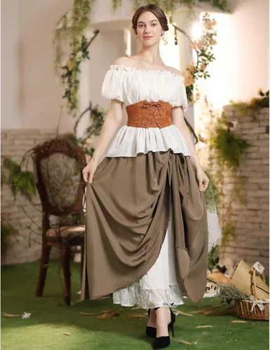 Vista 2 de Scarlet Darkness Falda larga maxi para mujer, falda renacentista de doble capa