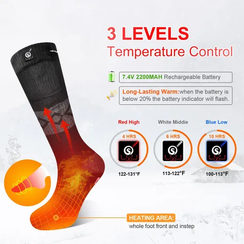 Vista 3 de Calcetines térmicos para mujeres y hombres, calentadores de pies eléctricos recargables, calcetines de calefacción con batería recargable, pies