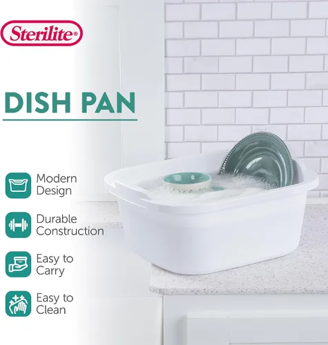 Vista 2 de Sterilite 06478008 - Sartén de cocina de plástico multiusos reforzado y duradero de 12 cuartos de galón con asas moldeadas, color blanco