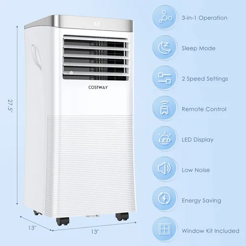 Vista 7 de COSTWAY Aire acondicionado portátil, enfriador de aire de 8000 BTU con modo ventilador y deshumidificador para habitaciones de hasta 230 pies