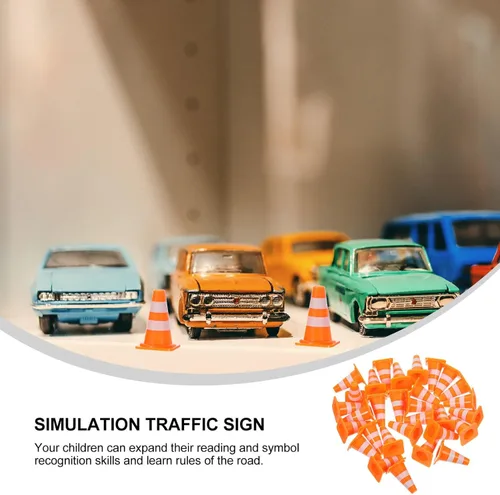 Vista 4 de 30 piezas de conos de tráfico mini, conos mini de 1 pulgada naranja pequeños para señalización de bloqueo de carretera en construcción, juguetes