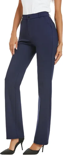 Vista 6 de Pantalones de trabajo elásticos de pierna recta para mujer, pantalones de trabajo, negocios, oficina, pantalones casuales con bolsillos