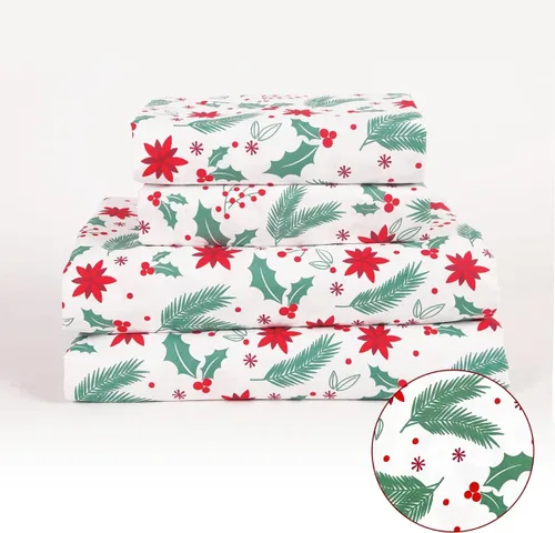 Vista 2 de Christmas Greens - Juego de sábanas tamaño matrimonial, microfibra de 4 Verdes de Navidad