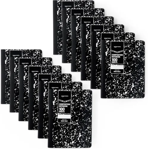 Vista 6 de Amazon Basics Cuaderno de composición, rayas universitarias, 100 hojas, 9.75 x 7.5 pulgadas, 1 paquete, mármol negro