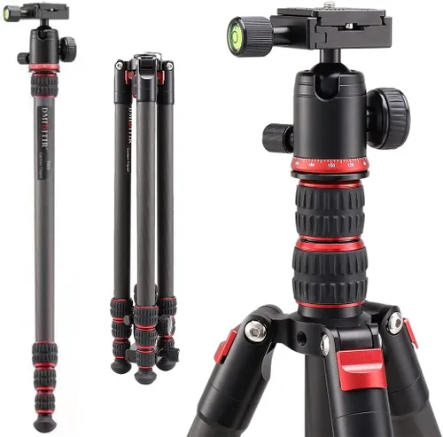 Vista 7 de Trípode de fibra de carbono con cabezal fluido, trípode de cámara de video resistente para carga de cámara DSLR de hasta 33 libras, adecuado