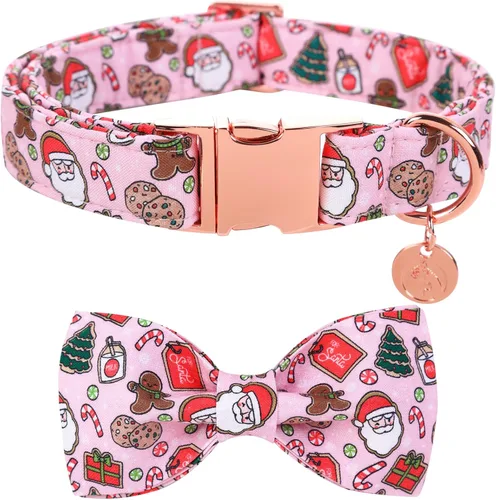 Vista 15 de Collar de Navidad para perro con pajarita, collar de perro de copo de nieve con tira roja y verde, suave, duradero, ajustable, de algodón