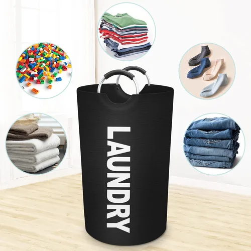 Vista 5 de StorageRight Cesta de Ropa Sucia Grande de 75L, Cesto de Ropa Sucia, Cesto de Ropa Sucia para Lavandería, Plegable, Cestas de Ropa Sucia Negro