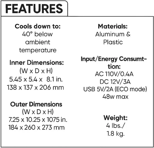 Vista 4 de Cooluli - Minirefrigerador portátil de 1.05 galones, para 6 latas, enfriador y calentador eléctrico para alimentos, bebidas, belleza y maquillaje