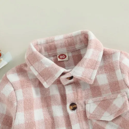 Vista 3 de Chaqueta de camisa para bebés y niñas a cuadros de manga larga con botones para otoño de franela
