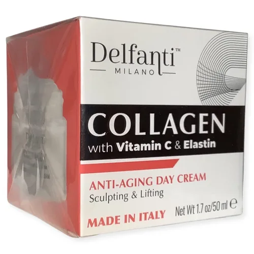 Vista 3 de Delfanti-Milano • COLÁGENO con VITAMINA C & ELASTINA • Esculpir y levantar • Crema de día antienvejecimiento • Hidratante facial y cuello • Hecho
