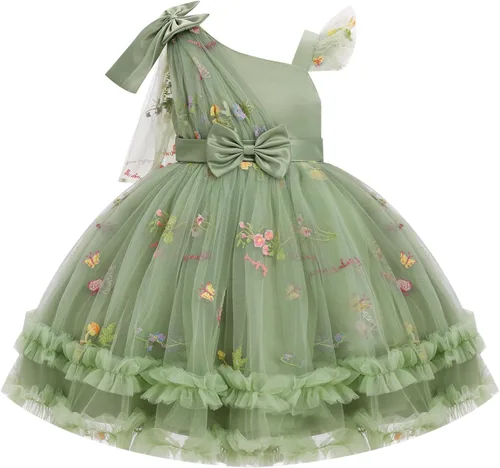 Vista 17 de IBTOM CASTLE Vestido de cumpleaños para niñas, con corazón, de tul, con destellos, de princesa, para bebé, vestido de niña de flores, para boda