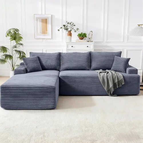 Vista 16 de Sofá modular Cloud de 108 pulgadas, moderno sofá deshuesado con otomana móvil, sofá modular de asiento profundo, sofás esquineros de pana para sala