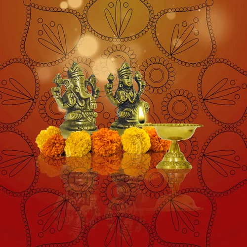 Vista 2 de Escultura espiritual de latón Lakshmi Ganesh Diwali Pooja, decoración india, estatua antigua de Lakshmi Ganpati para decoración y regalo del templo