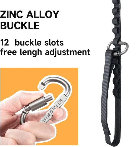 Vista 5 de EXCELLENT ELITE SPANKER Correa táctica elástica para perros con bungee, correa militar ajustable de liberación rápida con 2 asas de control (Negro)