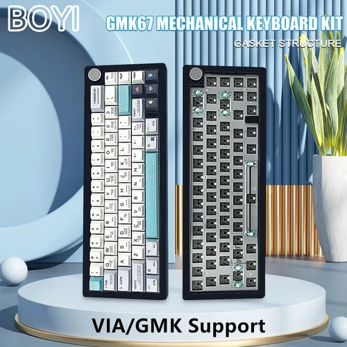 Vista 2 de BOYI GMK67 Barebones Kit de teclado, VIA programable personalizado BT5.0/2.4GHz/Tipo-C Tri-Mode Junta montada Hot Swap RGB 4000mAh Teclado