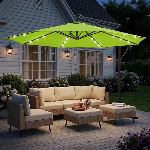 Vista 7 de LAUSAINT HOME Sombrilla de patio con desplazamiento LED de 10 pies, sombra Verde