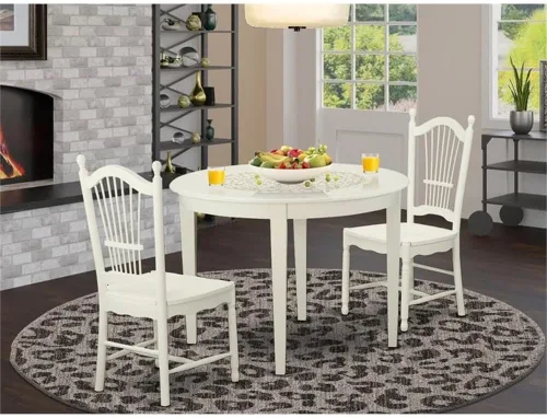 Vista 2 de East West Furniture El juego de 3 piezas Boston contiene una mesa de cocina redonda y 2 sillas de comedor, 42 x 42 pulgadas, color blanco lino