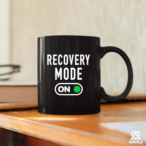 Vista 4 de Taza de café Recovery Mode On Get Well de regalo para pacientes, regalos inspiradores motivacionales para familiares y amigos, vaso de cerámica Negro