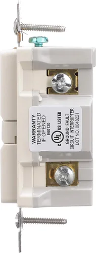 Vista 3 de Eaton GFCI - Receptáculo facial en blanco de autocomprobación 20A -125V con placa de pared de tamaño estándar, almendra clara