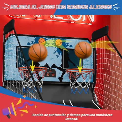 Vista 2 de Nova Microdermabrasion Juego de arcade de baloncesto plegable para interior, tiro doble, 2 jugadores con 4 bolas, marcador electrónico y bomba